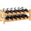 COSTWAY Porta Bottiglie di Vino, Scaffale per Vino con 2 Livelli da 12 Bottiglie, Portabottiglie in Bambù, Catinetta Portabottiglie per Cucina, Cantina e Bar, 60,5 x 24 x 25 cm (Naturale)