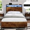 DICTAC Letto Con Luce LED 90 x 200, Struttura Con Ricarica USB Tipo C, in Metallo Alto 25 cm, a Doghe, Ospiti, Montaggio Facile