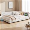 SUNFECILI Letto imbottito SUNFECILI 140x200cm, con illuminazione LED integrata e porta di ricarica USB e connettori Type-C, letto multifunzionale con rete a doghe, morbido velluto in stile teddy, senza
