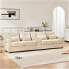 MSMOK Divano moderno a 4 posti in tessuto di lino con consolle, 2 portabicchieri, 2 porte USB per la ricarica con cavo, con tasche sui braccioli e 4 cuscini, (Beige + Lino + 4 posti, 290 * 84 cm)