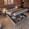 Oxtao Set completo per camera da letto, letto imbottito 180×200cm, letto matrimoniale con 2 comodini, testiera luce per lettura con funzione di ricarica USB, letto idraulico con spazio di archiviazione