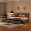 CXHLXYR Divano letto imbottito 90 x 200, divano letto matrimoniale con 2 cassetti, letto singolo imbottito, con ricarica USB e illuminazione LED regolabile, divano letto per adulti e adolescenti, lino (grigio