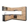Vicco Cucina angolare completa R-Line, Rovere dorato/antracite, 287 x 60 cm, PL Antracite, per l'espansione personalizzata con moduli aggiuntivi compatibili