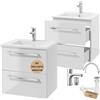 Deftrans Mobile lavabo 50 cm sospeso con lavandino, rubinetto e sifone - lavabo con mobiletto, chiusura morbida, set di mobili da bagno per piccoli bagni, bianco lucido