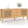 IDMarket - Credenza bassa EDHEN 140 cm, 2 ante e 3 cassetti, legno e vimini
