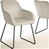 tectake® sedia in velluto per sala da pranzo, poltrona elegante, sedia imbottita con schienale, poltroncina di design, per soggiorno, cucina, ufficio, gambe in metallo, 1 unità - Crema/Nero