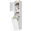 Xbro Mobile Salvaspazio Alto da Bagno con 2 Ante a Lamelle, 3 Ripiani e Cesto Portabiancheria, Multiuso per Cucina, Soggiorno e Bagno, 40x37x170 cm, Bianco