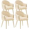 SUPPNEED Set di 4 sedie da pranzo in velluto, per soggiorno, sala da pranzo con braccioli, sedie da cucina con schienale alto intrecciato a mano, con gambe dorate, sedia da balcone(Bianco,4)