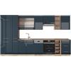 Vicco Mobili da cucina Fame-Line, Blu scuro lucido/rovere dorato, 355 cm senza piano di lavoro, adatto per l'espansione personalizzata con moduli aggiuntivi