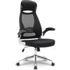 Waytex Poltrona da ufficio ergonomica in tessuto a rete, schienale alto con poggiatesta integrato, braccioli sollevabili, supporto lombare, regolabile in altezza, piede in metallo cromato - nero