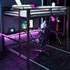Cayipng Letto a soppalco 160x200 con striscia led,USB,letto a castello bambini con scrivania Salvaspazio,rete letto in metallo da gioco con sponda,Senza materasso,atto a camere da letto,ecc(Nero)