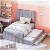 Oxtao Letto per bambini imbottito 90x200 con letto estraibile su rotelle e 3 cassetti portaoggetti, testiera regolabile, letto singolo per 2 bambini, letto per giovani letto per ospiti con rete a