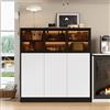 DHWDS Credenza con illuminazione a LED e 3 ante in vetro, 100 cm, colore nero/bianco, 6 ante e 14 scomparti, con sistema di sicurezza ribaltabile, per soggiorno, cucina e sala da pranzo