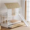 Cayipng Letto a castello per bambini 3 posti con scivolo,letto castello bambini 90x200 cm con letto estraibile,2 cassetti,letto bambini a forma di casa con finestra,letto a soppalco matrimoniale,Naturale
