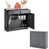 KOMFOTTEU Credenza Cucina con Supporto per Bidoni della Spazzatura 42 L, Mobile Dimpensa Portaoggetti con 2 Cassetti e Ripiano Regolabile, per Sala da Pranzo, Soggiorno, 100 x 35 x 90,5 cm (Grigio)