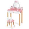 COSTWAY Toeletta Trucco 2 in 1 per Bambina, Specchiera a Forma di Coniglio Staccabile per Ragazza in Legno con Sgabello, Portapenni e Cassetto, Postazione Trucco, 60 x 34 x 103cm (Rosa)
