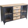 milani home - madia credenza in legno e metallo 128 x 38 x 79 cm, legno naturale e nero, per soggiorno e cucina