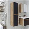 ROOMART - Set di mobili da bagno - Atlantic - 4 mobili da bagno - Mobile da 100 cm con lavabo in ceramica - Armadio a specchio - Mobile alto (rovere antracite, armadio alto)