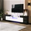 MSMOK Mobile TV elegante, Lowboard. 200 cm, illuminazione a LED, mobili per soggiorno. Design moderno. Elegante superficie in vetro. (Nero e bianco + truciolato)