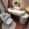 Meedlopia Set di Scrivania Vanity, Tavolo da Camera da Letto Vanity Table con Specchio Rotante a LED e Luci, Tavolo da Trucco con Cassetti di Stoccaggio e Sgabello, Tavolo da Camera da Letto per Ragazze/Donne