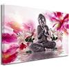 DECLINA Quadro Atmosfera Zen - Buddha e fiori - Stampa su tela decorazione da parete Zen, decorazione per casa, cucina, soggiorno, camera da letto, adulto, 80 x 50 cm, colore: Viola