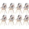 GrandCA HOME Set di 8 Sedie da Pranzo Scandinave con Cuscino del Sedile in Tessuto Patchwork Staccabile e Gambe in Legno di Faggio, per Soggiorno, Sala da Pranzo, Cucina, Patchwork Grigio