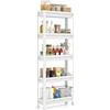 COSTWAY Carrello di Stoccaggio con Vassoi, Organizzatore da Bagno a Ripiani Aperti con Maniglie e Ruote, Carrello Sottile Salvaspazio per Cucina Lavanderia e Ufficio (5 ripiani,Bianco)