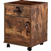 LEMROE Armadietto mobile a 2 cassetti con serratura e ruote in legno stile industriale per casa ufficio (marrone, 1 cassetto + 1 armadio)