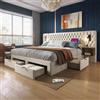 Autheria Letto Matrimoniale con Contenitore 180x200 cm con luce da lettura e USB Type C, Letto una piazza e mezza con Testiera con rete a doghe, Letto con 2 Comodini e 4 Cassetti, Struttura Letto Matrimoniale