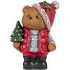 Viron Statua Teddy Bear in Resina con 3 Punti Luce a LED Bianchi Caldi Decorazione Dipinta a Mano Arredo Tradizionale Natalizio Funzionamento a Pile Stilo (38 cm, con Abete)