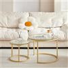 GrandCA HOME Set di 2 Tavolini Rotondi ad Incasso Tavolino con Piano in Vetro, Tavolino da Salotto, Vetro Oro(60x60x45cm)