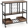 GIANTEX Carrello di Servizio Industriale a 3 Livelli, Carrello da Cucina con Portabicchieri, Porta Bottiglie, 107,5x40x91,5 cm