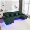 Lubvtti Divano moderno a U con illuminazione ambientale a LED e porta USB+TYPE-C,divano 4 posti con 4 cuscini di lusso e schienale ergonomico di alta qualità,Velluto,Smeraldo