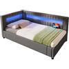 KecDuey Letto imbottito, 90 x 200 cm, striscia luminosa a LED con telecomando, stoccaggio idraulico, USB + Type-C, lino (grigio)