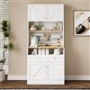 BENMWS Credenza bianca 40 x 80 x 175 cm, 2 cassetti 4 ante - Elegante buffet per cucina, sala da pranzo, soggiorno con manici in argento e ampio spazio di archiviazione