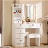 Saimeihome Toeletta Trucco con Luci e Sgabello, Toeletta con Specchio e 3 Colori di Luce Regolabili, 6 Cassetti 6 Ripiani, Bianco Postazione Makeup per Camera da Letto 80x36x130cm