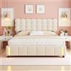 SUNFECILI Letto imbottito con vano portaoggetti,letto matrimoniale con barra di illuminazione a LED con sensore automatico,telaio in metallo idraulico,testiera morbida,beige,160 x 200 cm