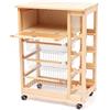 Legno Line Carrello con CASSETTO PORTAPANE più PORTABOTTIGLIE più CESTELLI PORTAFRUTTA Legno MASSELLO Varie Finiture (Naturale)