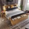 Lubvtti Letto matrimoniale in legno con testiera ribaltabile rivestita in tessuto di lino,lampade da lettura con USB,spazio contenitore, due comodini, panca letto con contenitore(G-rovere, 180x200)