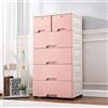 DSYOGX Cassettiera in plastica, comodino con 6 cassetti e 4 ruote, colore rosa/blu, armadietto multiuso per camera da letto, studio, soggiorno (rosa)