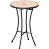 Outsunny Tavolino da Giardino Rotondo, Tavolino da Caffè per Esterni con Piano in Ceramica Mosaico, Struttura in Metallo, per Balcone e Terrazzo, Ø35.5x53.5 cm, Nero, Giallo, Grigio, Bianco