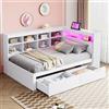 Huayz Divano in legno massiccio Huayz, 90 x 200 cm, con ripiano, letto con presa USB e striscia LED, molto spazio, letto singolo multifunzionale