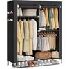 SONGMICS Guardaroba in Tessuto per Camera da Letto, Armadio Portatile, Appendiabiti con Ripiani, Tasche Laterali, Capiente, 3 Zone Appendi Abiti, 45 x 127 x 180 cm, Nero RYG010BZ02