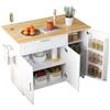 KecDuey Carrello da cucina, isole mobili multifunzionali, carrello da servizio, piano di lavoro pieghevole in legno di quercia, portaspezie, porta asciugamani, 5 rotelle