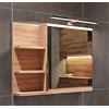 FreshYou Mobiletto a specchio 60x50 sonoma, per il bagno con mensole, specchio da bagno, mobiletto sospeso - da parete, LAMPADA LED - Sinistra