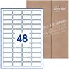 Avery Etichette adesive in carta bianca con adesivo rimovibile, 46x21mm, 100 fogli, 48 etichette per foglio, formato foglio A4, stampanti laser e inkjet o scrivibili a mano