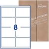 Avery Etichette adesive in poliestere bianco, rettangolari formato 99x68mm, 8 etichette per foglio, 50 fogli, formato foglio A4, adesivo permanente, per stampanti laser o scrivibili a mano