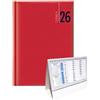 PRESTIGE & DELUXE Agenda Giornaliera 2026 Rossa F.to A4 21 x 29,7 cm - Copertina imbottita Similpelle, Planner Giornaliero con Rubrica, Cartina e Festività + Calendario da Tavolo e penna a scatto
