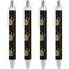 fifbird Penna a sfera retrattile a punta fine con corona dorata, fusto rotondo, penne blu per quaderni, scrittura, ufficio, lavoro, 0,55 mm, inchiostro nero, 4 pezzi