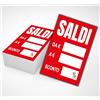 Mr Pubblicità Cartellini Segnaprezzi, 100 Pezzi, 8,5x5,5 cm o 10x15 cm, Cartoncino Lucido 350 g, prezzi Saldi sconti (SALDI VERTICALE, 8,5X5,5 CM)